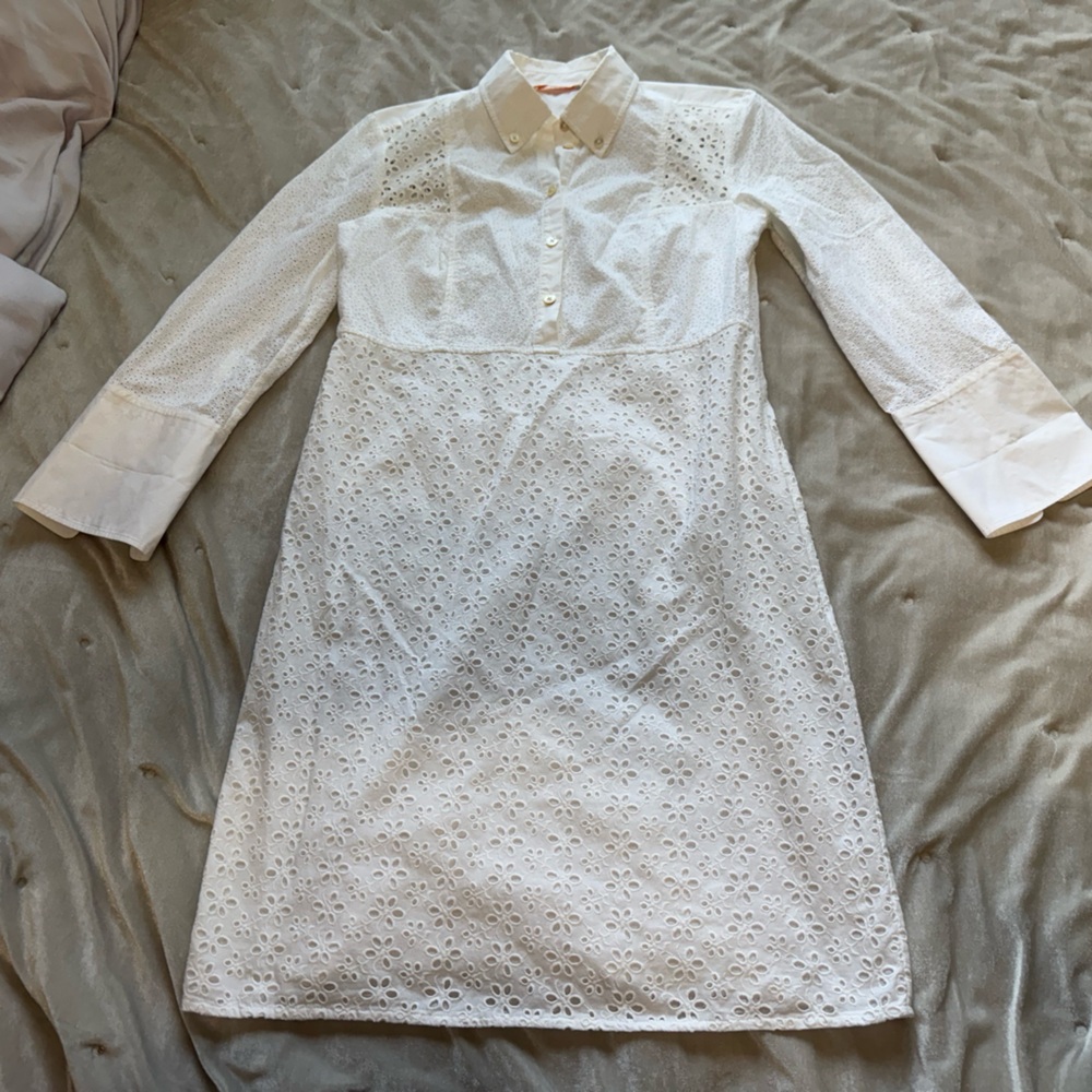 Tory Burch White Eyelet Shirt Dress Size 4 - Picture 6 of 10